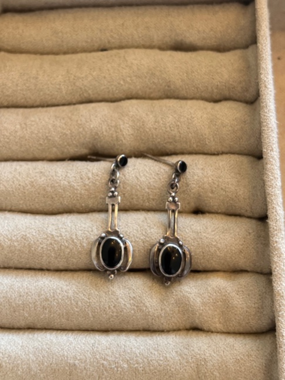 Vintage Sterling Silver Earrings with Black Onyx Accents
